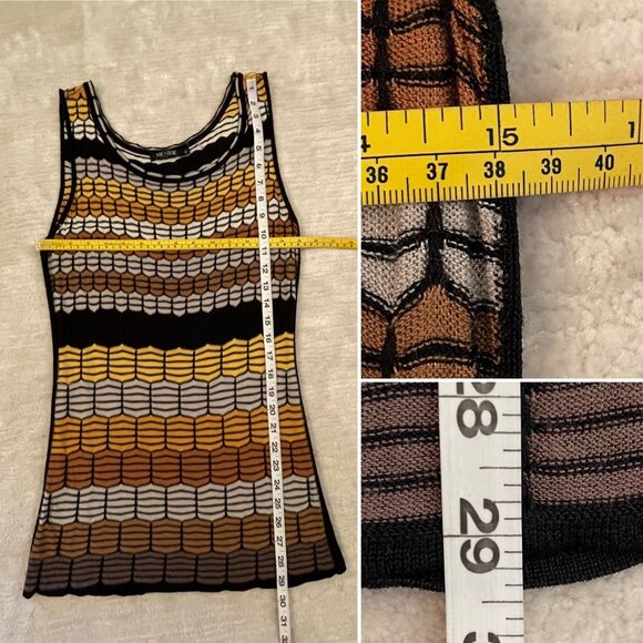 Nic+Zoe Sleeveless Knit Top Womens Sz M Geometric Honeycomb Print Black Brown Go - Picture 6 of 9